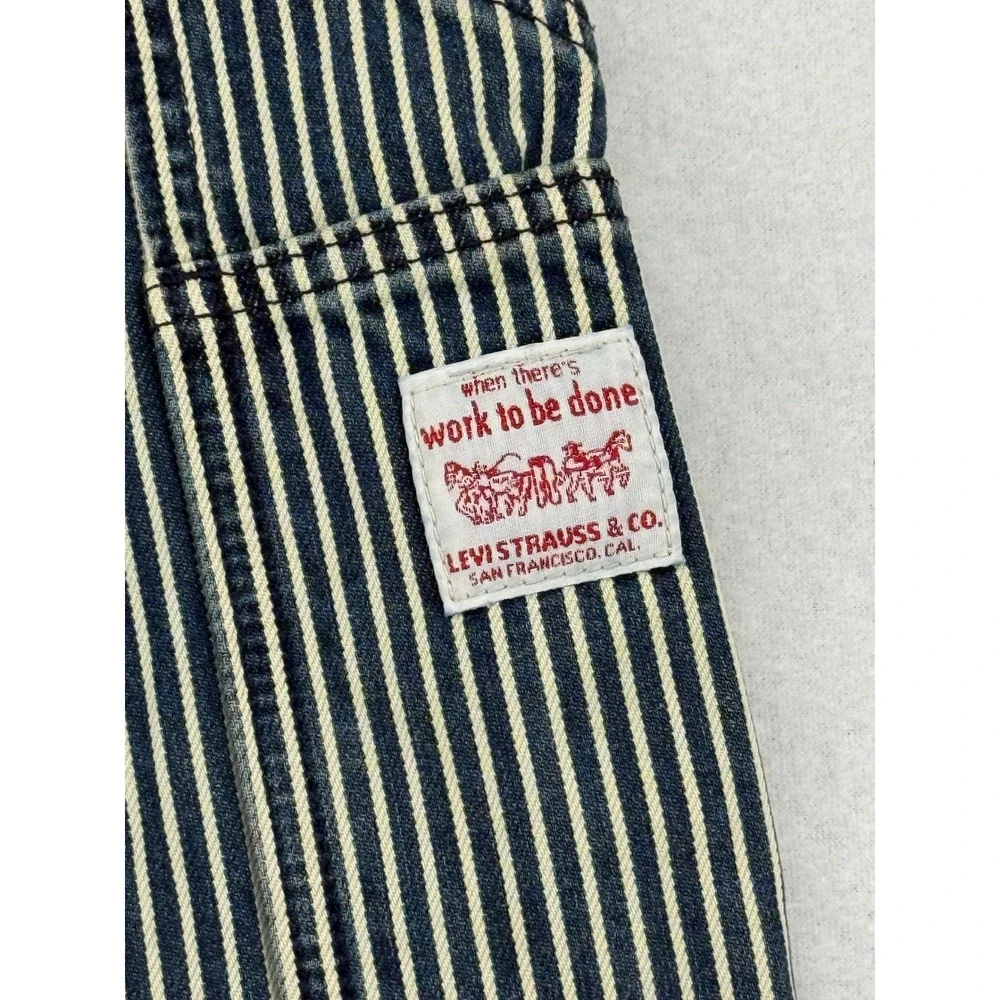 Levi's 568 Loose Straight Carpenter Pants Men's 40x32 Hickory Stripe Blue White